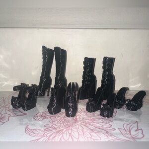Lot Monster High G1 3D printed Black Shoes 6 pairs